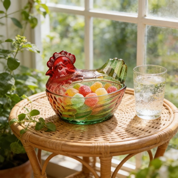 BiFandian Hen on Nest Glass Dish, Chicken Shaped Crystal Glass Candy Dish with Lid, Vintage Fruit Bowls Dessert Snacks Plate for Home Office Kitchen Tabletop Decor