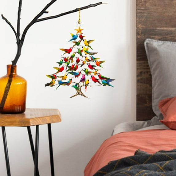 BiFandian Hummingbird Christmas Tree Suncatcher, Windows Hanging Hummingbird Sun Catchers, Acrylic Hummingbird Ornament for Indoor Window Decor, Christmas Party Hanging Decorations