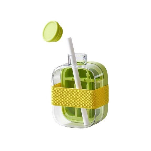 BiFandian Ice Cube Bottle, Ice and Water Cup In One, Touch-Free Ice Cube Tray, Ice Maker, Water Bottle Ice Cube Tray Press Easy Ice Release For Freezer, Juice, Beverage, with Straw&Tie