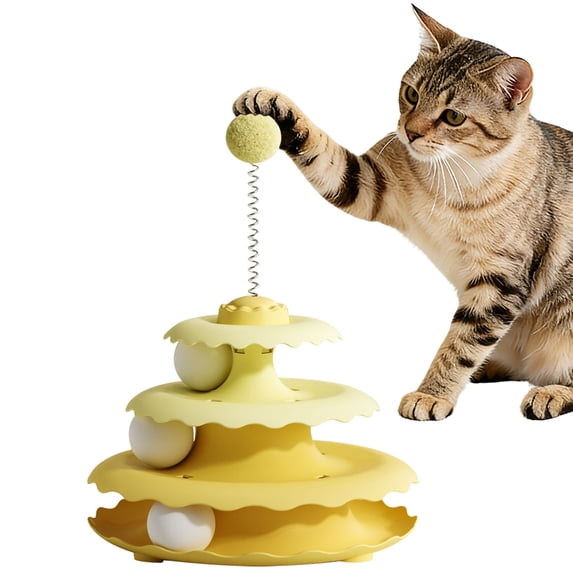 Image showcasing BiFandian Interactive Cat Toy, Three Layer Spinning Disk with Balls ...
