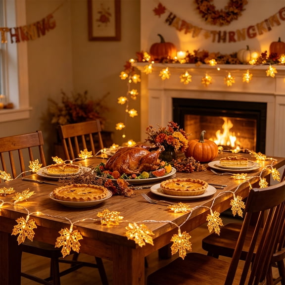 BiFandian LED Maple Leaf Light String, Warm White Glow Thanksgiving Christmas Decoration Lights Garland, Party String Lights for Tree, Window, Mantel, Fall Decor Indoor