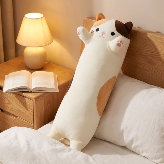 BiFandian Long Cat Plush Bolster Pillows, Cute Kitten Roll Body Pillow, Soft Stuffed Animal Cuddle Cushions, Decorative Support Pillow for Bed and Sofa Sleeping