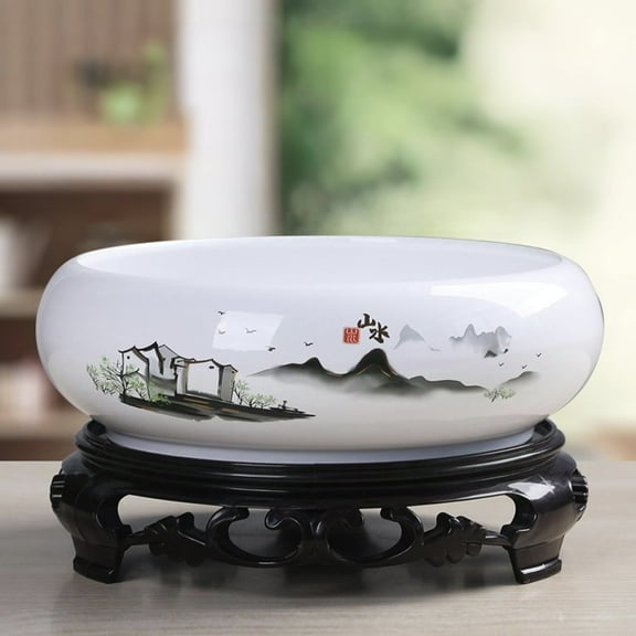 BiFandian Lotus Bowl Planter with Stand, Ceramic Round Lotus Bowl, Flower Bowls for Planting in Water Indoors, Bonsai Bowl for Lotus Flower, Succulent Hydroponic Plant for Home Decor