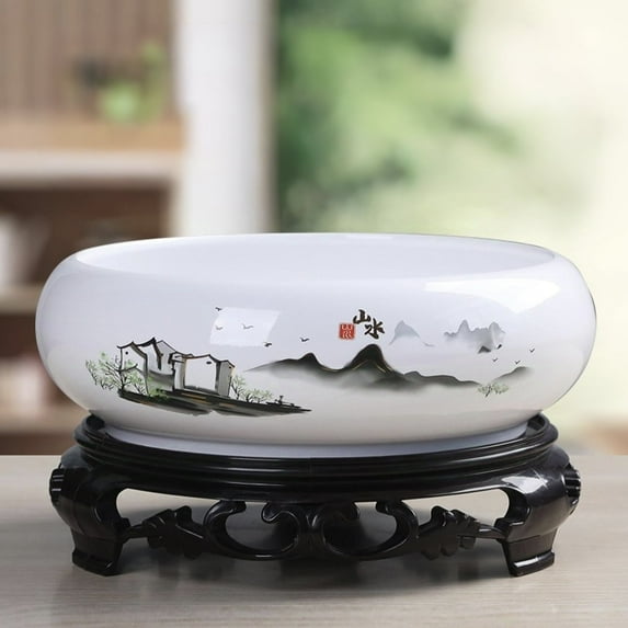 BiFandian Lotus Bowl Planter with Stand, Ceramic Round Lotus Bowl, Flower Bowls for Planting in Water Indoors, Bonsai Bowl for Lotus Flower, Succulent Hydroponic Plant for Home Decor