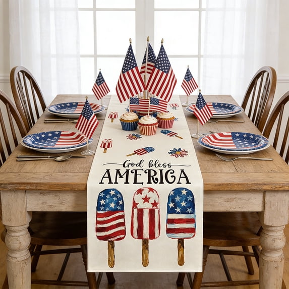 BiFandian Memorial Day Savings Table Runner, 13x72" Stars Stripe/Plaid 4th of July Table Runner, Patriotic Table Runner for Patriotic Party Dining Table Decor, 4th of July Decorations Indoor