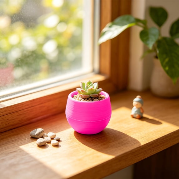 BiFandian Mini Plastic Pot, Ribbed Small Round Flower Planter Colorful Nursery Container, Cactus Herb Desktop Bonsai Decor, 6 Color Options for Shelf, Windowsill