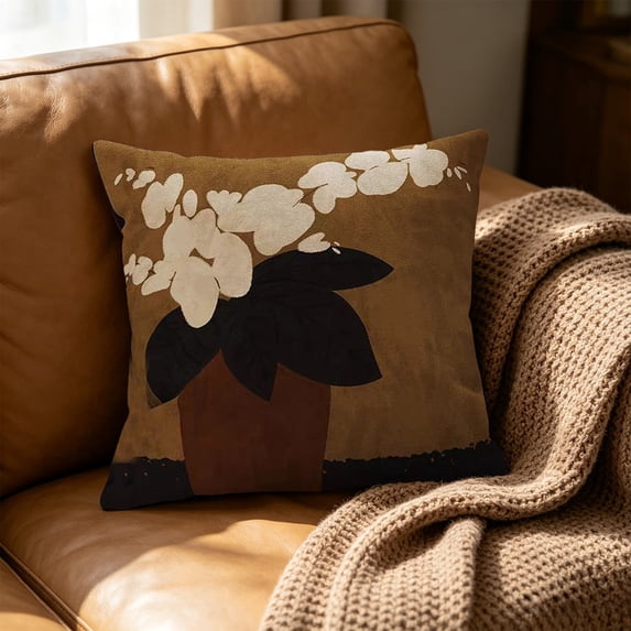 BiFandian Minimalist Velvet Decorative Throw Pillow, Mid-Century Modern Abstract Still Life Soft Cushions, Boho Neutral Toned Art Pillows for Home Living Room Bedroom Sofa Couch Decoration