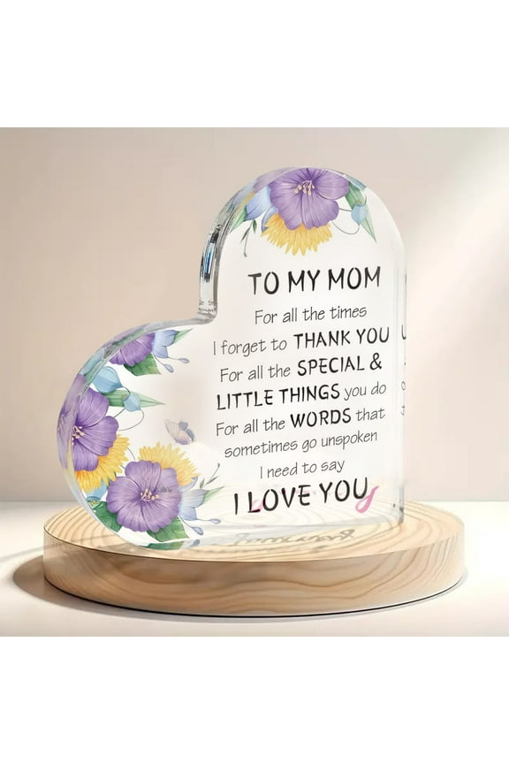 Mothers Day Mom Gifts for Mom from Daughter Son, Delicate Heart Plaque, Birthday Sign Present Idea, Mother's Day Christmas Stocking Stuffers Birthday Acrylic Gifts for Mom