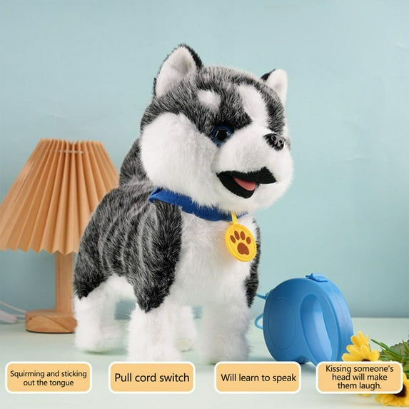BiFandian Motorized Plush Robot Dog, Leash Controlled Puppy with Tongue Out and Big Eyes, Interactive Toy that Walks and Barks, Head Pat Reaction, Fun Gift
