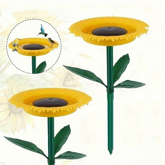 BiFandian Outdoor Sunflower Bird Feeder, Sunflower Shaped Bird Bath with Stake, Sunflower Garden Stake Decorations, Bird Feeder Pole for Outdoor Garden Feeding