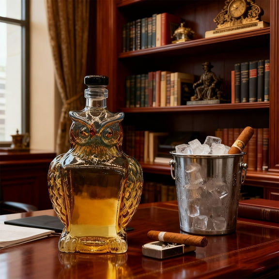 BiFandian Owl Whiskey Decanter, Unique Glass Owl Animal Whiskey Bottle, Fun Bar Wine Decanter Decoration, Gift for Whiskey Lovers, Dad, Husband, Boyfriend