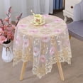 thumbnail image 1 of BiFandian Pink Lace Floral Tablecloth, Embroidered Polyester Round Table Cloth, Vintage Crochet Table Cover for Dining Kitchen Spring Summer Outdoor Holiday Decor, 1 of 6