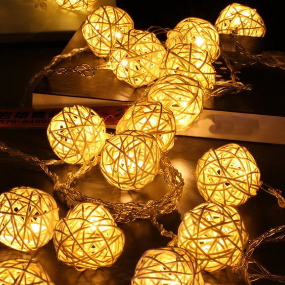 BiFandian Rattan Ball Christmas String Lights, 9.8ft USB Powered 20 LED Sphere Lights, Indoor Decoration Lights for Bedroom Party Wedding Valentine's Day