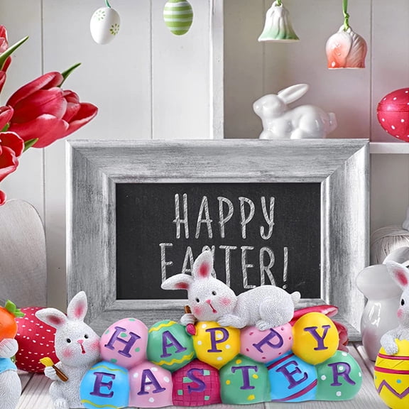 BiFandian Resin Easter Alphabet Decor, Rabbit Themed Letter Ornament for Desktop, Party Decoration, Spring Festival Shelf Display, Home Accent, Gift Idea
