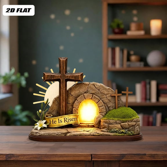 BiFandian Resurrection Scene Easter Decor, He Is Risen Empty Tomb Figurine Set, Religious Tabletop Decoration for Tray, Shelf, Mantel, Home Altar