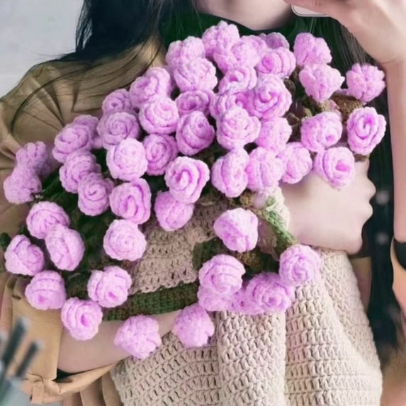 BiFandian Rose Bouquet Blanket & Crochet Kit, Crochet Flowers Rose Bouquet Blankets Handmade Home Decor, Flower Throw for Couch, Sofa and Bed, Unique Gift for Mom (Material Package)