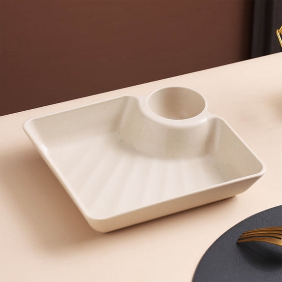 BiFandian Salad Serving Plate With Saucer, Compartment Plastic Sushi Plate, Divided Sauce Trays Serving Dish for Dumplings, Dessert, Noodles, Fries