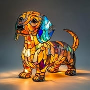 BiFandian Stained Resin Animal Dog Night Light, Dog Series Art Night Light, Cute Pet Dogs Themed LED Table Lamps with Warm Ambient Glow, Resin Stained Glass Bedside Light Home Ornament