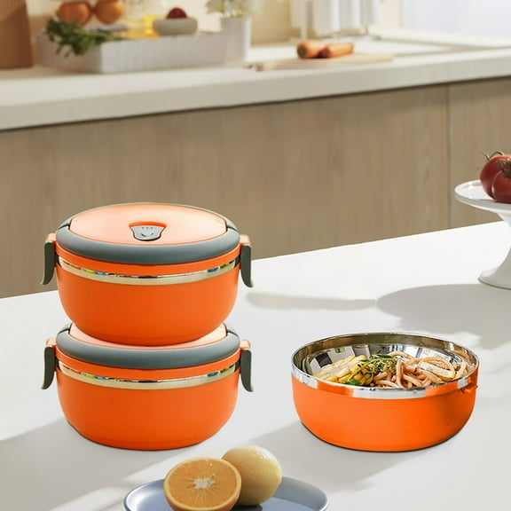 BiFandian Stainless Steel Round Lunch Box, Portable Leakproof Food Container for Lunch, Fruits, Salad, Snack, Insulated Lunch Container Work Microwave for School, Office, Picnic