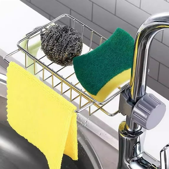 BiFandian Stainless Steel Sink Organizer, Faucet Mounted Kitchen Storage Rack, Hanging Basket for Sponge, Dish Rag, Drying Rack, Sink Caddy, Utility Shelf