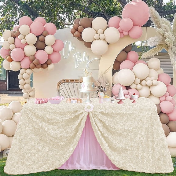 BiFandian Stereoscopic Rose Round Tablecloth, Decorative Petal Design Table Cover for Hotel, Wedding Cake Table, Reception Desk, Valentine's Day Decor, 120cm