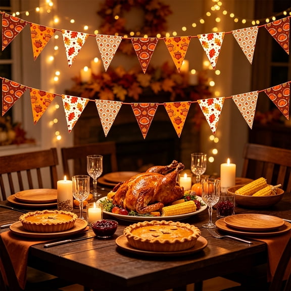 BiFandian Thanksgiving Triangles Flag Banners, Autumn Maple Leaf Acorns Checkered Pennant Garland, Fall Harvest Party Hanging Decor for Dinner Table, Mantel, Porch, Fall Decorations Indoor