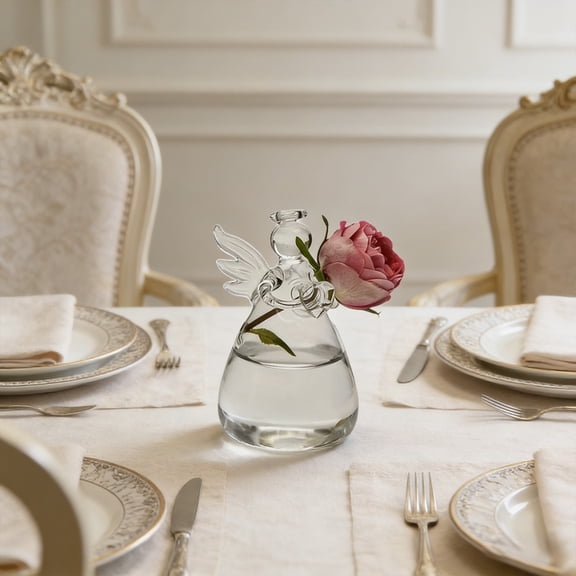 BiFandian Transparent Angeled Vase, Glass Flower Vases for Indoor Tabletop Decor, Hydroponic Container for Flower Arrangement Decoration, Ideal Housewarming Mother's Day Gift for Mom Women