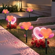 BiFandian Valentine's Solar Powered LED Lights, Classic Heart Shape Garden Yard Decor, Set of Five Stake Lights for Outdoor, Holiday, Pathway, Solar