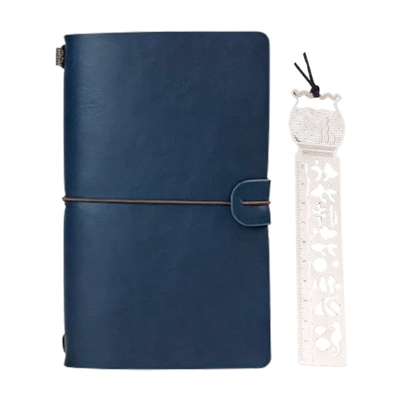 BiFandian Vintage A6 Travel Notebook, Portable Leather Journal with Metal Bookmark Ruler, Creative Planner for Writing, Sketching, Gift, Daily Carry