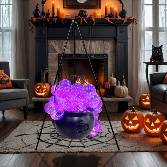 BiFandian Witch Jar Bubble Pot Set, Large Luminous Witch Jar, Halloween Large Witches Cauldron, Halloween Party Ornament Halloween Decoration Indoor Bubble Pot Set