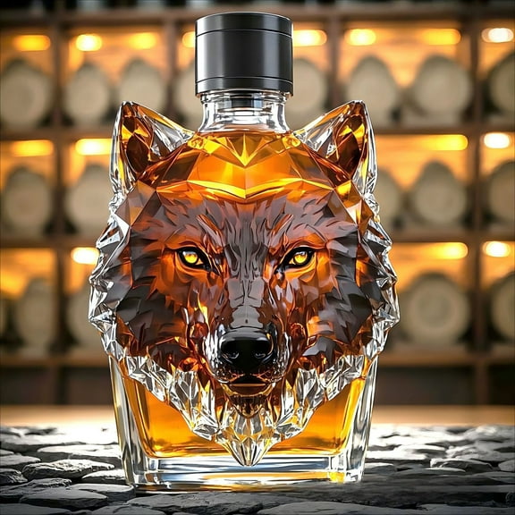 BiFandian Wolf Head Whiskey Decanter, Unique Glass Wolf Animal Whiskey Bottle, Fun Bar Wine Decanter Decoration, Gift for Whiskey Lovers, Dad, Husband, Boyfriend