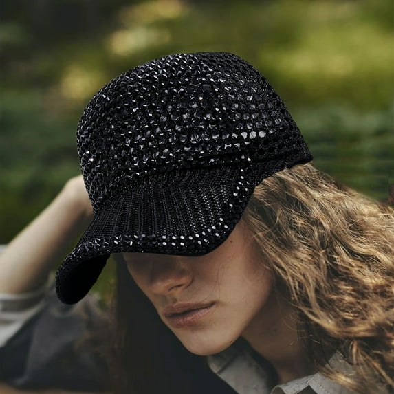 BiFandian Women Decorative Baseball Caps, Adjustable Breathable Sun Hat Studded Rhinestone, Shiny Bling Sports Cap for Sport Golf Mesh Sunbonnet Outdoor