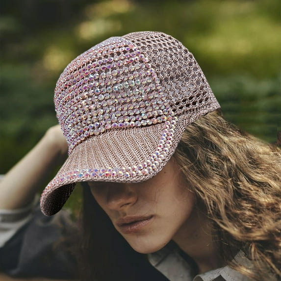 BiFandian Women Decorative Baseball Caps, Adjustable Breathable Sun Hat Studded Rhinestone, Shiny Bling Sports Cap for Sport Golf Mesh Sunbonnet Outdoor