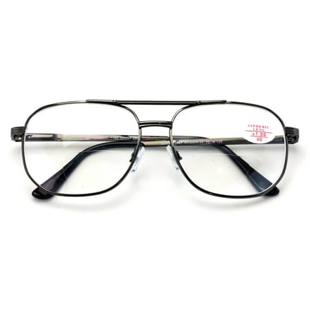 BiFocal Metal Aviator Reading Glasses - Spring Hinge Square Large Lens Reader Bi-Focal