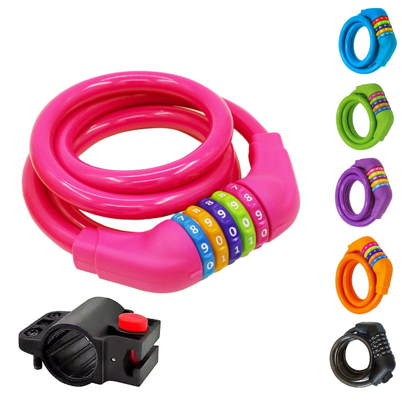 BiJun 5Digit Combination Bike Chain Lock with Cable, Mounting Bracket