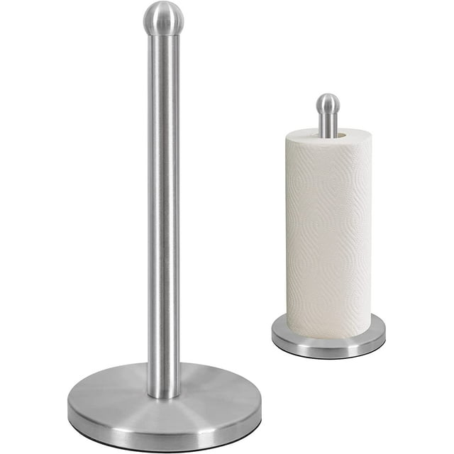 BiJun Large Stainless Steel Kitchen Countertop Paper Towel Holder with Weighted Base (Silver