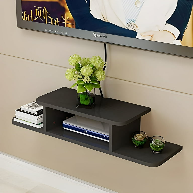 BiJun Floating TV Stand Wall Mounted Router DVD Shelf for One PS4 Cable Box DVD Players Game Console Streaming Media Equipment Black 35.4