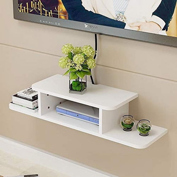 BiJun Floating TV Stand Wall Mounted, Router DVD Shelf, for Media Equipment, (White)