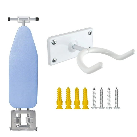 BiJun Ironing Board Wall Mount, Ironing Board Hanger, Ironing Board Holder Wall Rack, Iron Board Organizer, for Laundry Rooms (White)