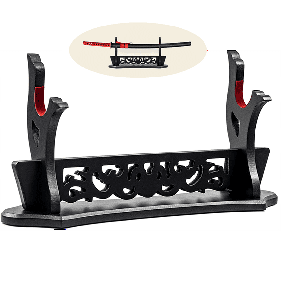 BiJun Sword Stand Katana Stand, Black Wood Sword Katana Wall Mount Holder, Gladiator Sword Wall Display Crusader Sword Stand Knife Hanger Bracket Rack(1-tier)