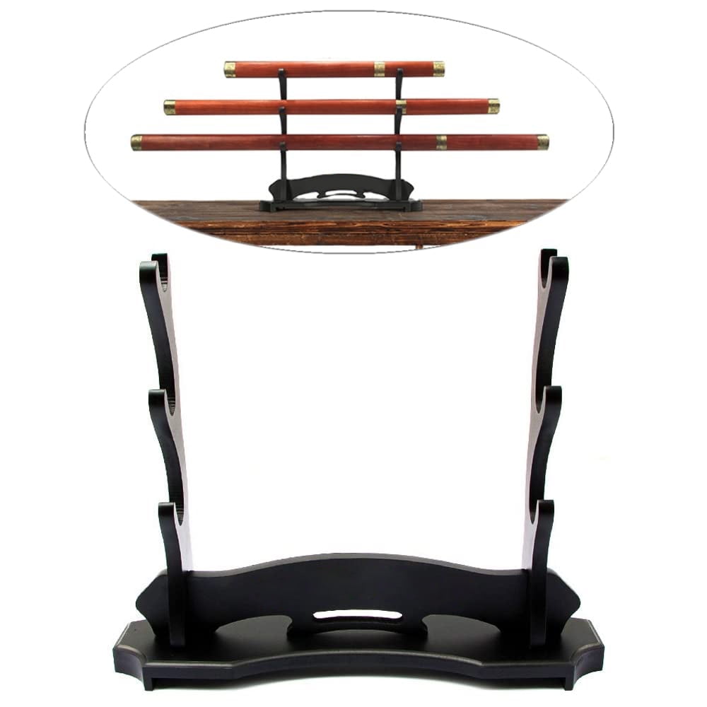 BiJun Sword Stand Katana Stand, Black Wood Sword Katana Wall Mount