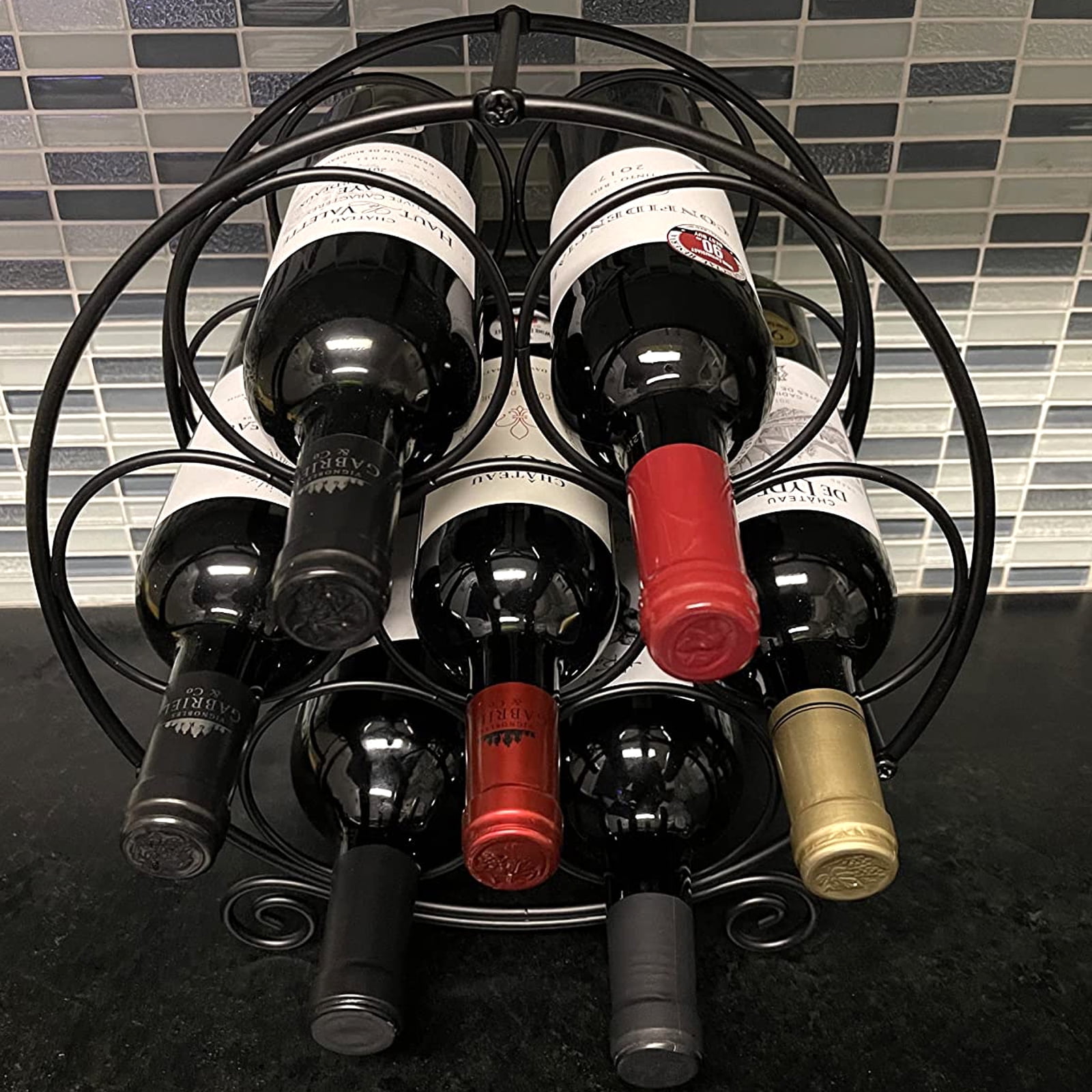 BiJun Free Standing Metal Wine Rack Countertop Wine Storage Holder and Liquor Display Stand Black Walmart