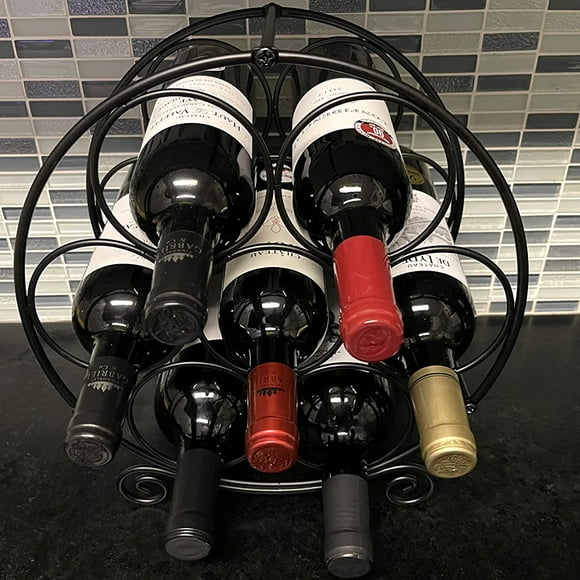 BiJun Wine Racks Countertop, Metal Free Standing Wine Storage Holder, Water Bottle Holder Stand-Black