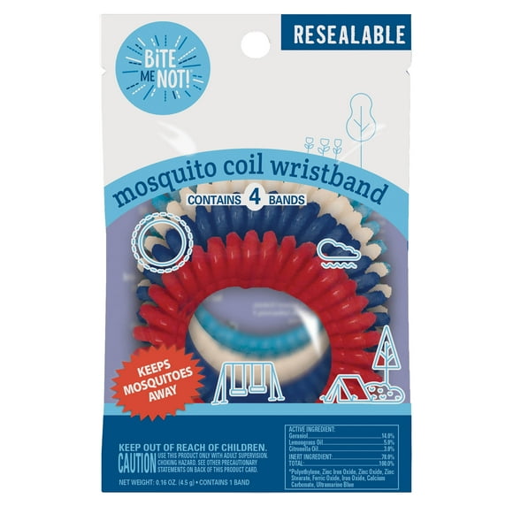 BiTE ME NOT! Plant-Based Coil Wristband Insect Repellent, Multi-Color, 4 Count