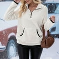thumbnail image 1 of BiZtdJrK 1/4 Zip Pullover Women Fuzzy Fleece Stand Collar Long Sleeve Sherpa Sweatshirts Comfy Casual Fall Winter Sweatshirt with Pocket White XL, 1 of 5