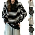 thumbnail image 1 of BiZtdJrK 1/4 Zip Pullover Women Striped Turndown Collar Long Sleeve Casual Sweatshirts Drop Shoulder Fashion Sweat Shirt Black M, 1 of 4