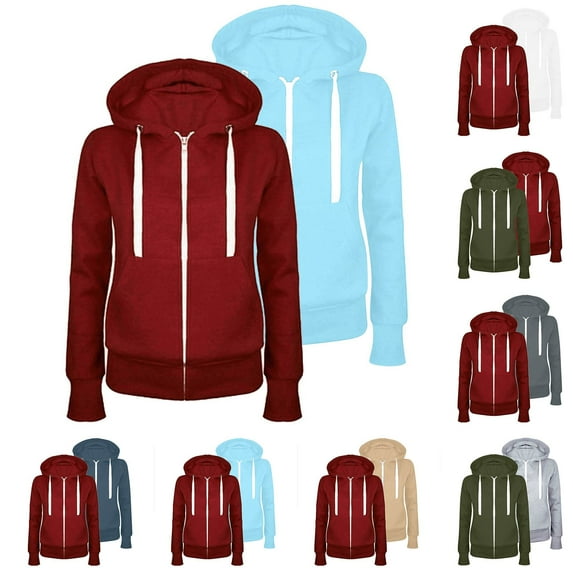 BiZtdJrK 2 Pack Womens Slim Fit Sweatshirt Jackets Casual Zip Up Long Sleeve Hoodies Fall Winter Hooded Cardigans Coats with Pockets Fall Savings Khaki L