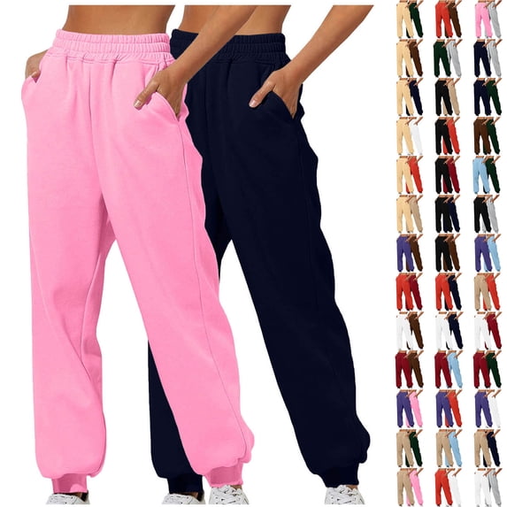 BiZtdJrK 2 Pack Womens Sweatpants High Waisted Cinch Bottom Jogger Workout Pants Solid Casual Athletic Trousers with Pockets Sales Today Brown XXL
