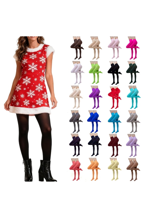 BiZtdJrK 2 Pairs Solid Color Opaque Tights for Women High Waisted Compression Leggings Pantyhose Halloween Costumes, White, L