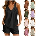 thumbnail image 1 of BiZtdJrK 2 Piece Lounge Sets for Women Sexy Sleeveless Strap V Neck Shirts and Shorts Pajamas Set with Pockets Solid Color Cute Sleepwear Outfits Lightning Sales Today Mint Green XXL, 1 of 1